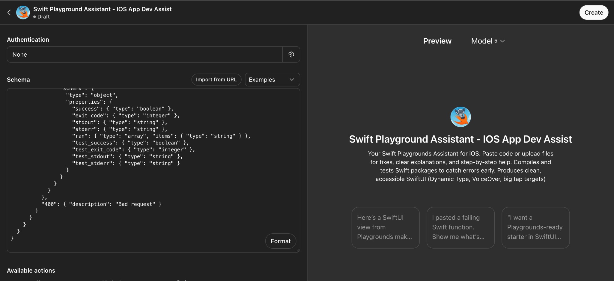 Swift Playground Assistant builder preview creating a SwiftUI MVVM starter.