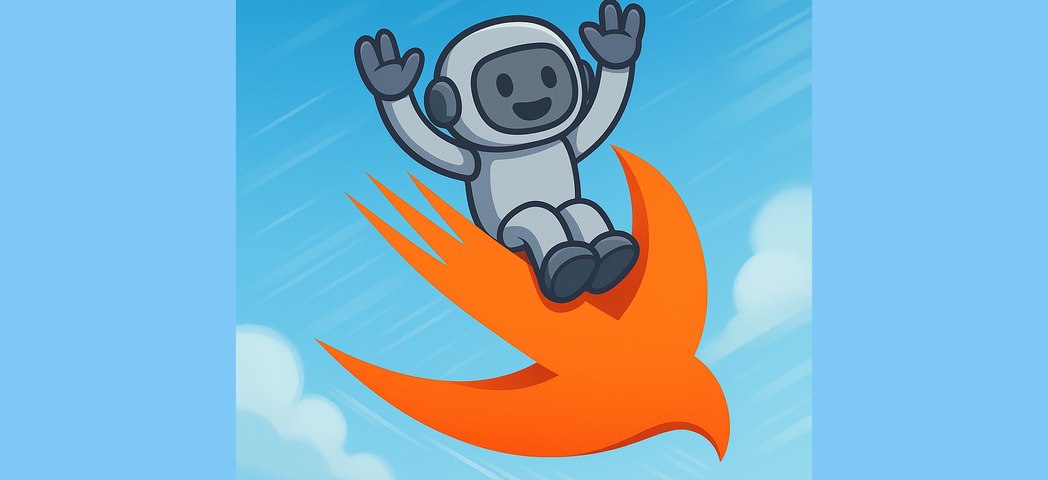 Swift Playground Assistant logo: robot riding the Swift bird.